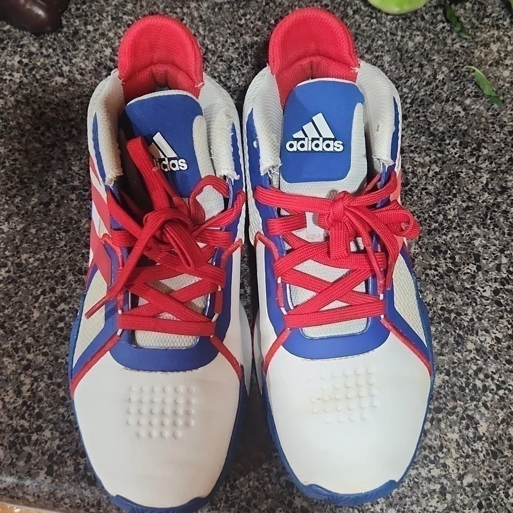 ADIDAS court shoes youth size 6 red white blue good condition